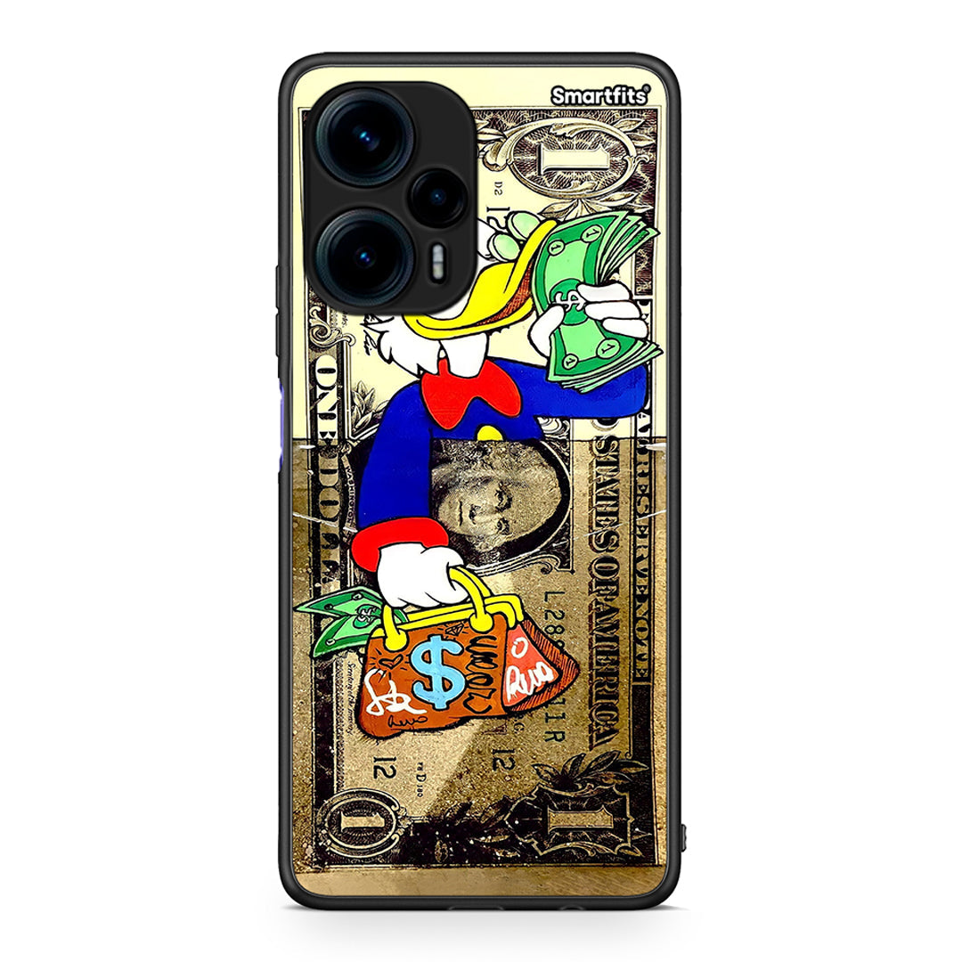 Θήκη Xiaomi Poco F5 5G Duck Money από τη Smartfits με σχέδιο στο πίσω μέρος και μαύρο περίβλημα | Xiaomi Poco F5 5G Duck Money Case with Colorful Back and Black Bezels