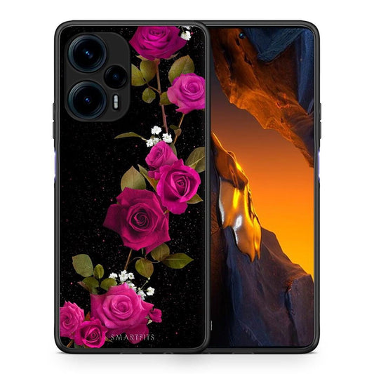 Θήκη Xiaomi Poco F5 5G Flower Red Roses από τη Smartfits με σχέδιο στο πίσω μέρος και μαύρο περίβλημα | Xiaomi Poco F5 5G Flower Red Roses Case with Colorful Back and Black Bezels