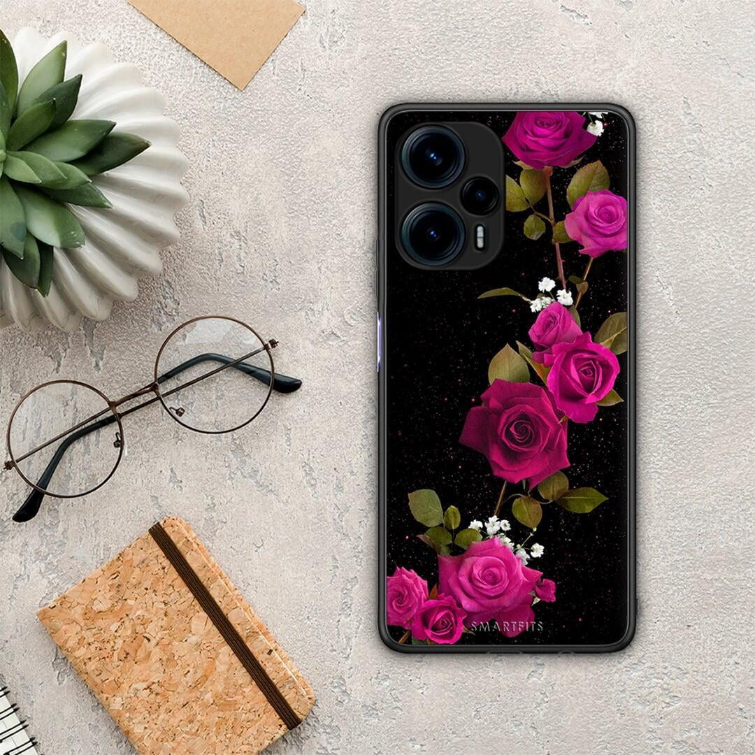 Θήκη Xiaomi Poco F5 5G Flower Red Roses από τη Smartfits με σχέδιο στο πίσω μέρος και μαύρο περίβλημα | Xiaomi Poco F5 5G Flower Red Roses Case with Colorful Back and Black Bezels
