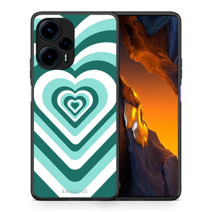 Θήκη Xiaomi Poco F5 5G Green Hearts από τη Smartfits με σχέδιο στο πίσω μέρος και μαύρο περίβλημα | Xiaomi Poco F5 5G Green Hearts Case with Colorful Back and Black Bezels