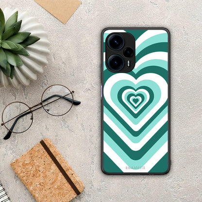 Θήκη Xiaomi Poco F5 5G Green Hearts από τη Smartfits με σχέδιο στο πίσω μέρος και μαύρο περίβλημα | Xiaomi Poco F5 5G Green Hearts Case with Colorful Back and Black Bezels