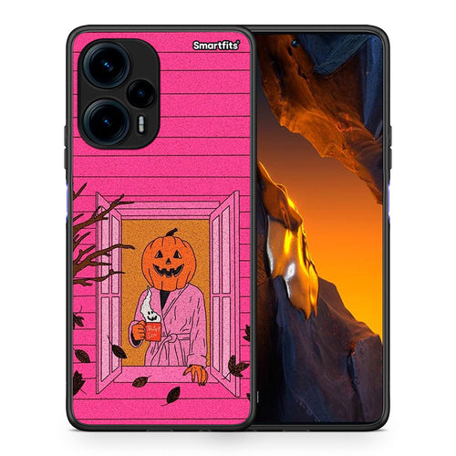 Θήκη Xiaomi Poco F5 5G Halloween Pumpkin Lady από τη Smartfits με σχέδιο στο πίσω μέρος και μαύρο περίβλημα | Xiaomi Poco F5 5G Halloween Pumpkin Lady Case with Colorful Back and Black Bezels