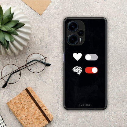 Θήκη Xiaomi Poco F5 5G Heart Vs Brain από τη Smartfits με σχέδιο στο πίσω μέρος και μαύρο περίβλημα | Xiaomi Poco F5 5G Heart Vs Brain Case with Colorful Back and Black Bezels