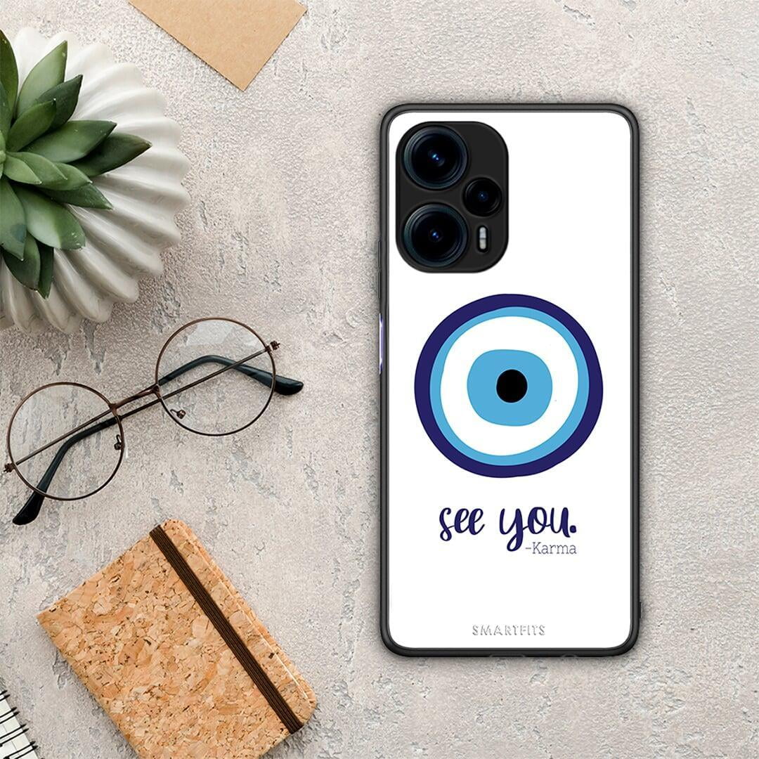 Θήκη Xiaomi Poco F5 5G Karma Says από τη Smartfits με σχέδιο στο πίσω μέρος και μαύρο περίβλημα | Xiaomi Poco F5 5G Karma Says Case with Colorful Back and Black Bezels
