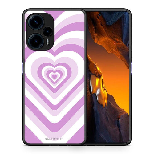 Θήκη Xiaomi Poco F5 5G Lilac Hearts από τη Smartfits με σχέδιο στο πίσω μέρος και μαύρο περίβλημα | Xiaomi Poco F5 5G Lilac Hearts Case with Colorful Back and Black Bezels