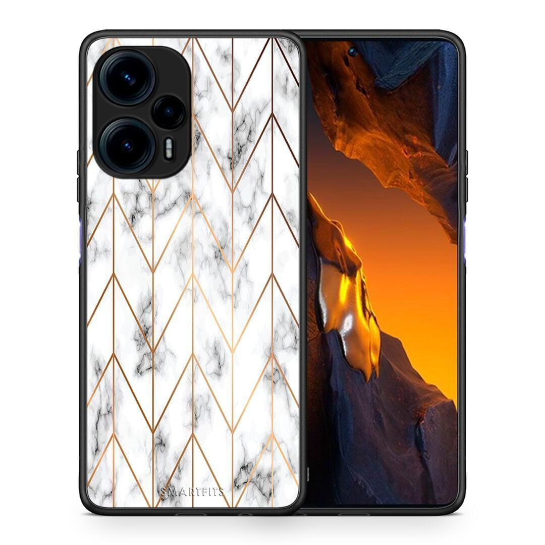 Θήκη Xiaomi Poco F5 5G Marble Gold Geometric από τη Smartfits με σχέδιο στο πίσω μέρος και μαύρο περίβλημα | Xiaomi Poco F5 5G Marble Gold Geometric Case with Colorful Back and Black Bezels