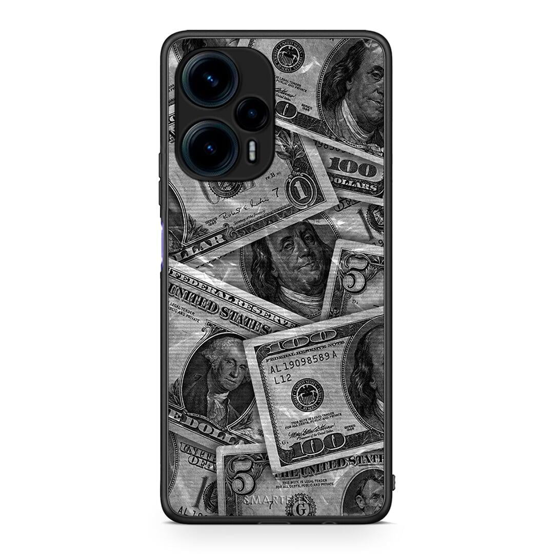 Θήκη Xiaomi Poco F5 5G Money Dollars από τη Smartfits με σχέδιο στο πίσω μέρος και μαύρο περίβλημα | Xiaomi Poco F5 5G Money Dollars Case with Colorful Back and Black Bezels