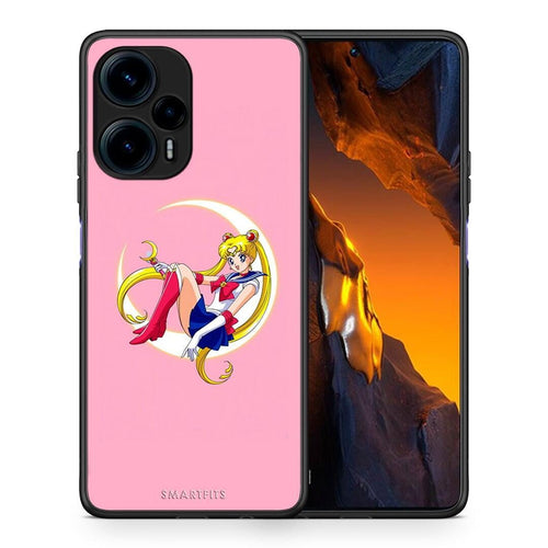 Θήκη Xiaomi Poco F5 5G Moon Girl από τη Smartfits με σχέδιο στο πίσω μέρος και μαύρο περίβλημα | Xiaomi Poco F5 5G Moon Girl Case with Colorful Back and Black Bezels