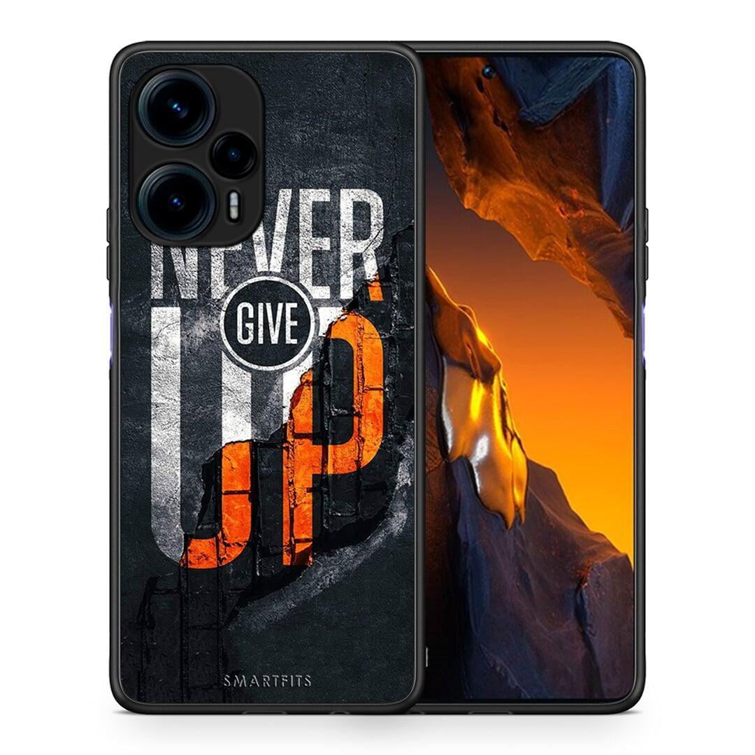 Θήκη Xiaomi Poco F5 5G Never Give Up από τη Smartfits με σχέδιο στο πίσω μέρος και μαύρο περίβλημα | Xiaomi Poco F5 5G Never Give Up Case with Colorful Back and Black Bezels