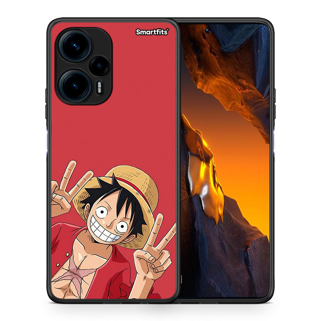 Θήκη Xiaomi Poco F5 5G Pirate Luffy από τη Smartfits με σχέδιο στο πίσω μέρος και μαύρο περίβλημα | Xiaomi Poco F5 5G Pirate Luffy Case with Colorful Back and Black Bezels