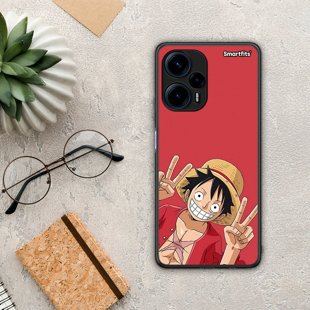 Θήκη Xiaomi Poco F5 5G Pirate Luffy από τη Smartfits με σχέδιο στο πίσω μέρος και μαύρο περίβλημα | Xiaomi Poco F5 5G Pirate Luffy Case with Colorful Back and Black Bezels