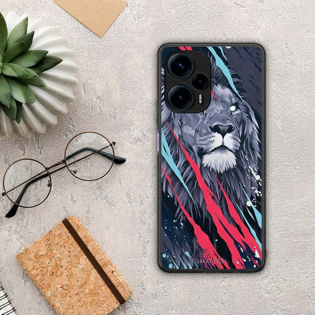 Θήκη Xiaomi Poco F5 5G PopArt Lion Designer από τη Smartfits με σχέδιο στο πίσω μέρος και μαύρο περίβλημα | Xiaomi Poco F5 5G PopArt Lion Designer Case with Colorful Back and Black Bezels