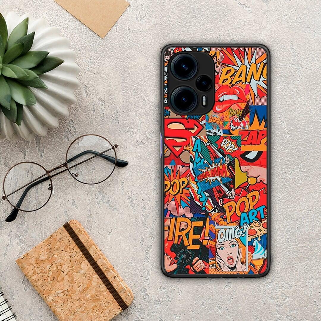 Θήκη Xiaomi Poco F5 5G PopArt OMG από τη Smartfits με σχέδιο στο πίσω μέρος και μαύρο περίβλημα | Xiaomi Poco F5 5G PopArt OMG Case with Colorful Back and Black Bezels