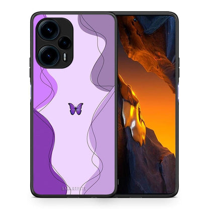 Θήκη Xiaomi Poco F5 5G Purple Mariposa από τη Smartfits με σχέδιο στο πίσω μέρος και μαύρο περίβλημα | Xiaomi Poco F5 5G Purple Mariposa Case with Colorful Back and Black Bezels
