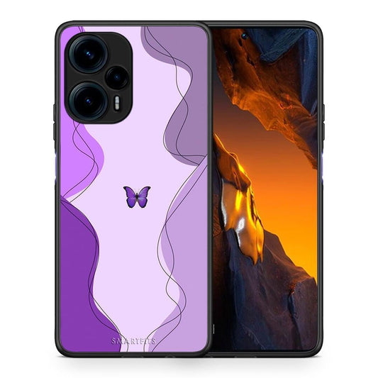 Θήκη Xiaomi Poco F5 5G Purple Mariposa από τη Smartfits με σχέδιο στο πίσω μέρος και μαύρο περίβλημα | Xiaomi Poco F5 5G Purple Mariposa Case with Colorful Back and Black Bezels