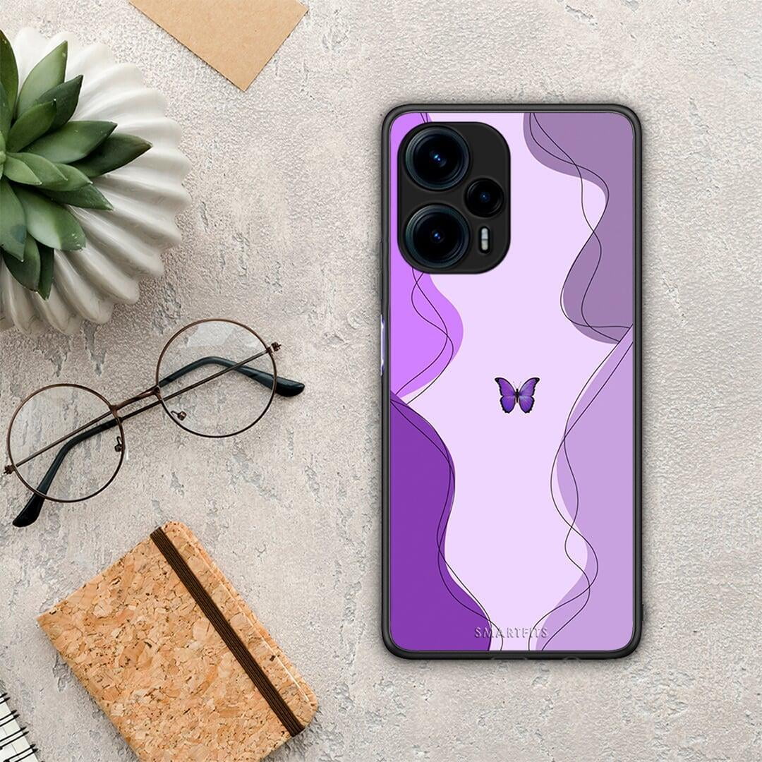 Θήκη Xiaomi Poco F5 5G Purple Mariposa από τη Smartfits με σχέδιο στο πίσω μέρος και μαύρο περίβλημα | Xiaomi Poco F5 5G Purple Mariposa Case with Colorful Back and Black Bezels