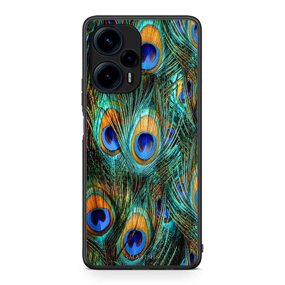 Θήκη Xiaomi Poco F5 5G Real Peacock Feathers από τη Smartfits με σχέδιο στο πίσω μέρος και μαύρο περίβλημα | Xiaomi Poco F5 5G Real Peacock Feathers Case with Colorful Back and Black Bezels