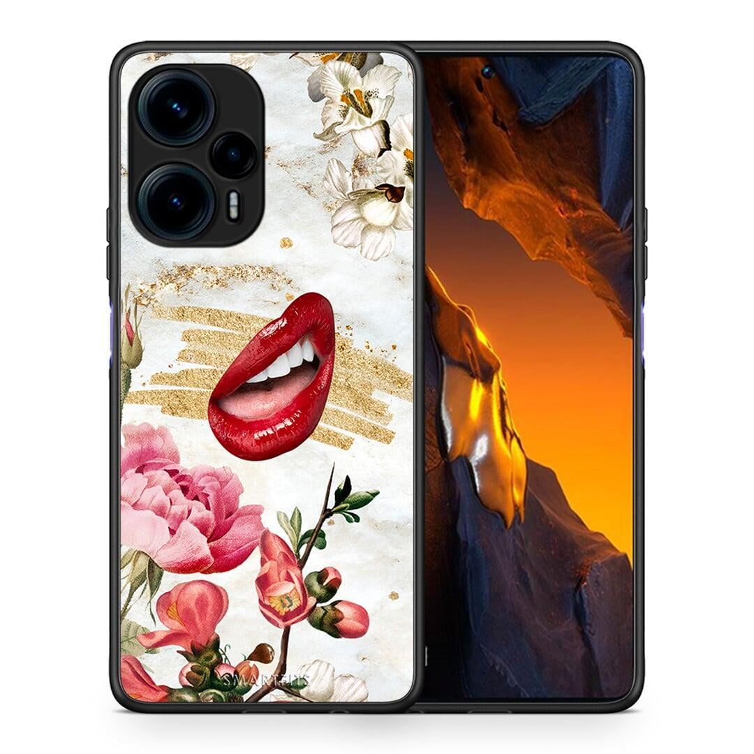 Θήκη Xiaomi Poco F5 5G Red Lips από τη Smartfits με σχέδιο στο πίσω μέρος και μαύρο περίβλημα | Xiaomi Poco F5 5G Red Lips Case with Colorful Back and Black Bezels