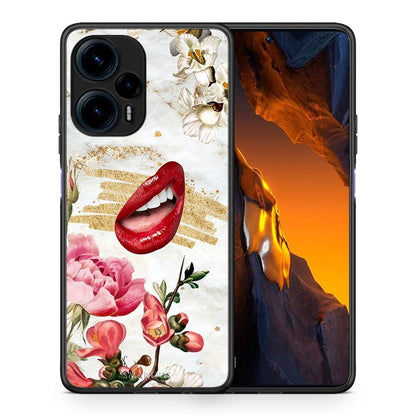 Θήκη Xiaomi Poco F5 5G Red Lips από τη Smartfits με σχέδιο στο πίσω μέρος και μαύρο περίβλημα | Xiaomi Poco F5 5G Red Lips Case with Colorful Back and Black Bezels