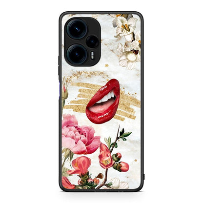 Θήκη Xiaomi Poco F5 5G Red Lips από τη Smartfits με σχέδιο στο πίσω μέρος και μαύρο περίβλημα | Xiaomi Poco F5 5G Red Lips Case with Colorful Back and Black Bezels