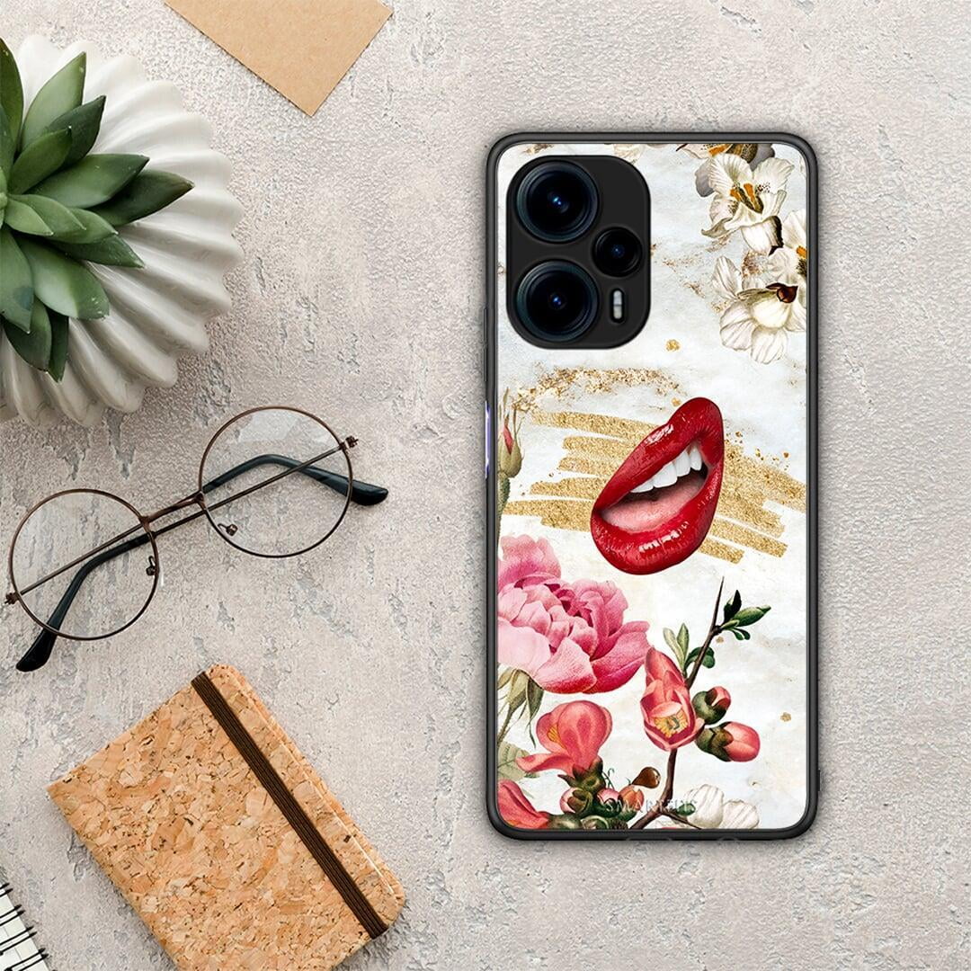 Θήκη Xiaomi Poco F5 5G Red Lips από τη Smartfits με σχέδιο στο πίσω μέρος και μαύρο περίβλημα | Xiaomi Poco F5 5G Red Lips Case with Colorful Back and Black Bezels
