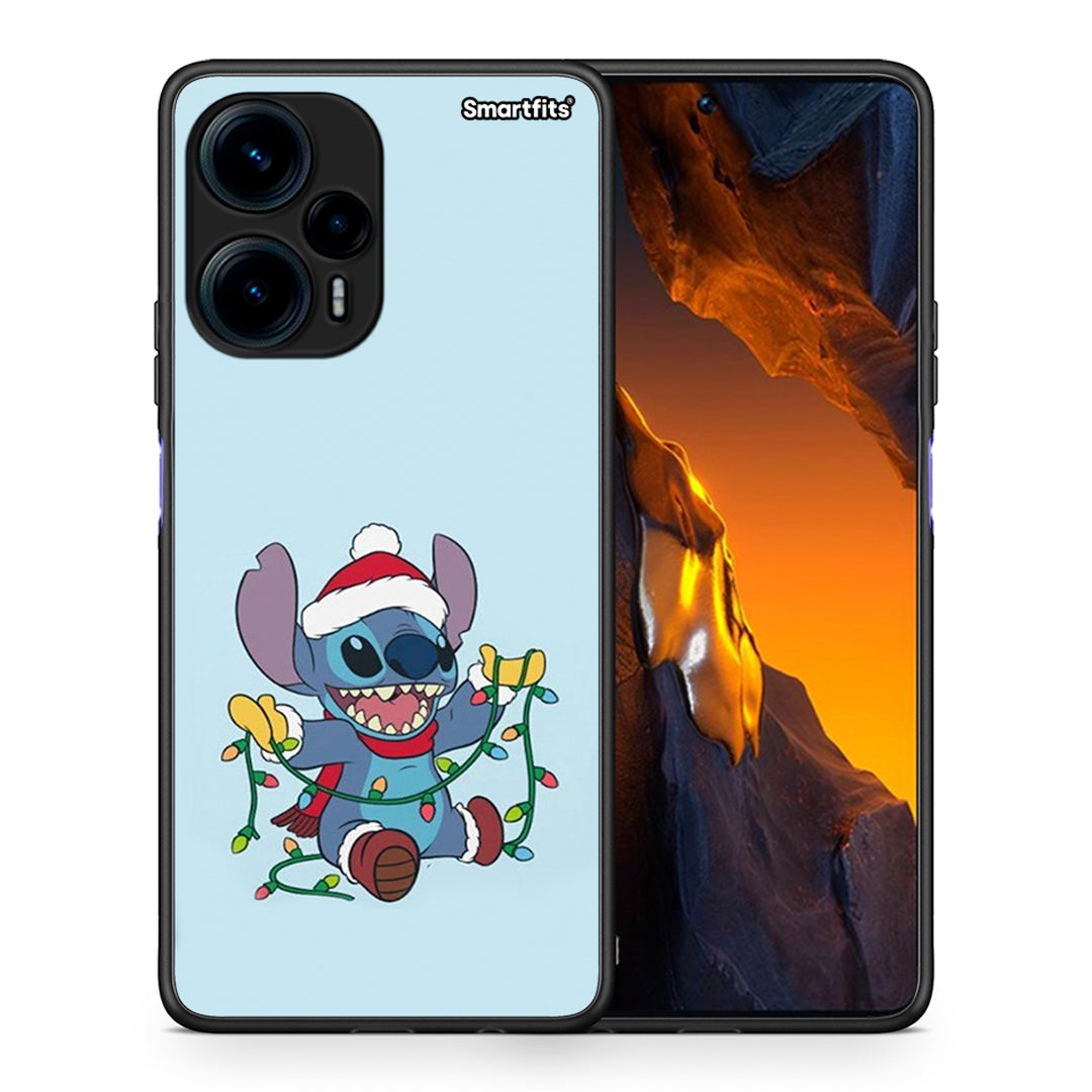 Θήκη Xiaomi Poco F5 5G Santa Stich από τη Smartfits με σχέδιο στο πίσω μέρος και μαύρο περίβλημα | Xiaomi Poco F5 5G Santa Stich Case with Colorful Back and Black Bezels