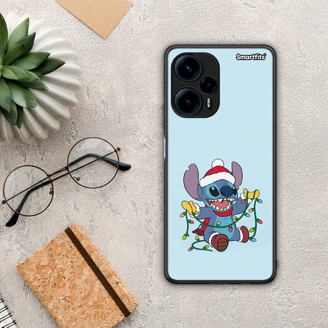 Θήκη Xiaomi Poco F5 5G Santa Stich από τη Smartfits με σχέδιο στο πίσω μέρος και μαύρο περίβλημα | Xiaomi Poco F5 5G Santa Stich Case with Colorful Back and Black Bezels