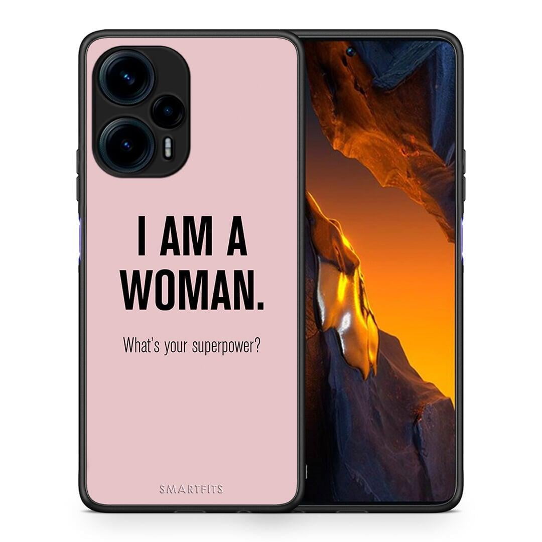 Θήκη Xiaomi Poco F5 5G Superpower Woman από τη Smartfits με σχέδιο στο πίσω μέρος και μαύρο περίβλημα | Xiaomi Poco F5 5G Superpower Woman Case with Colorful Back and Black Bezels