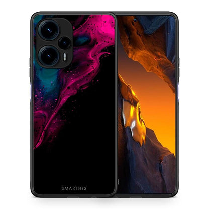Θήκη Xiaomi Poco F5 5G Watercolor Pink Black από τη Smartfits με σχέδιο στο πίσω μέρος και μαύρο περίβλημα | Xiaomi Poco F5 5G Watercolor Pink Black Case with Colorful Back and Black Bezels