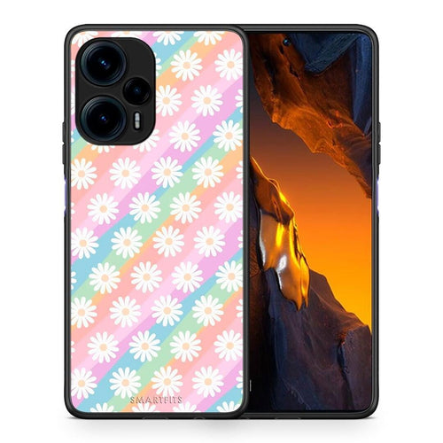 Θήκη Xiaomi Poco F5 5G White Daisies από τη Smartfits με σχέδιο στο πίσω μέρος και μαύρο περίβλημα | Xiaomi Poco F5 5G White Daisies Case with Colorful Back and Black Bezels