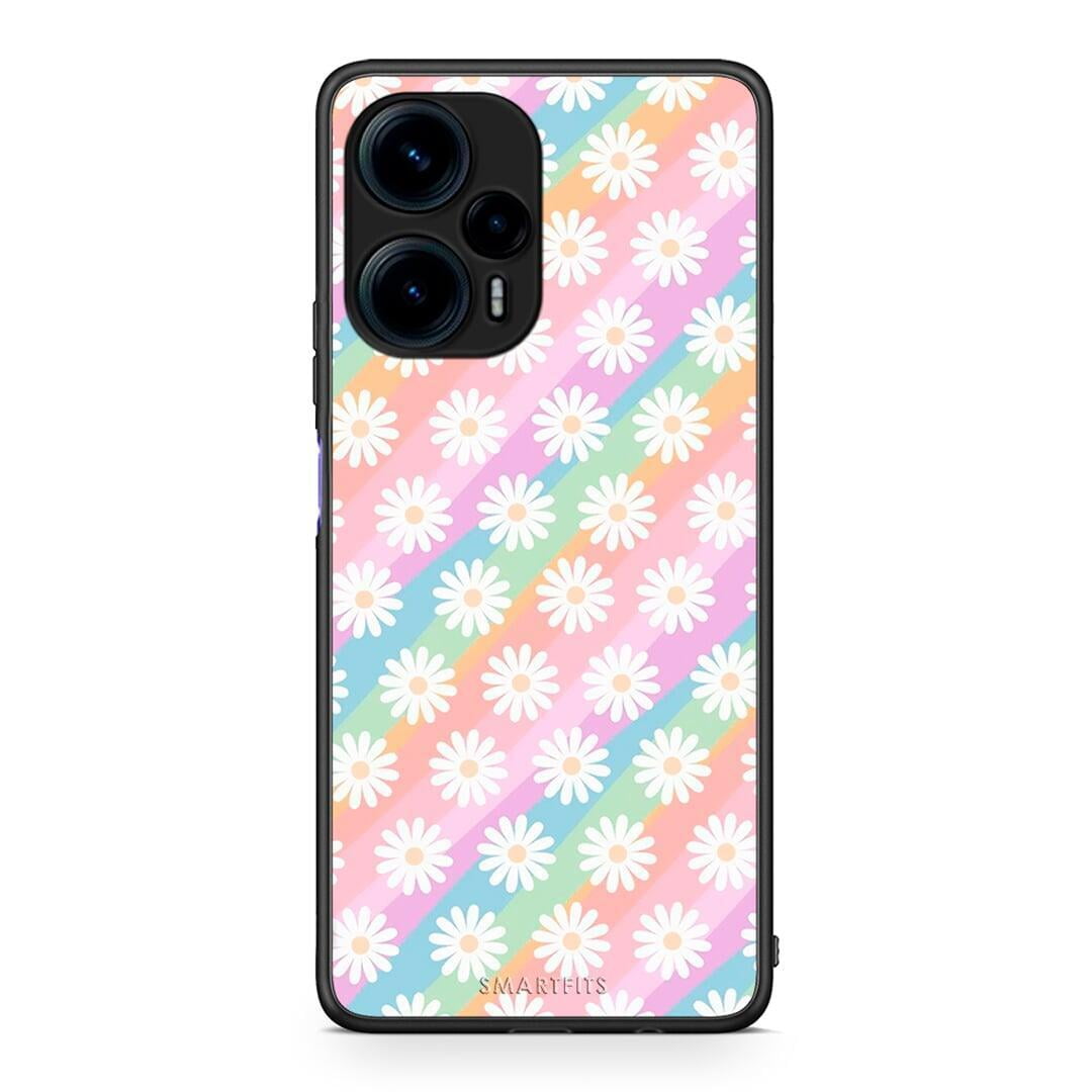 Θήκη Xiaomi Poco F5 5G White Daisies από τη Smartfits με σχέδιο στο πίσω μέρος και μαύρο περίβλημα | Xiaomi Poco F5 5G White Daisies Case with Colorful Back and Black Bezels
