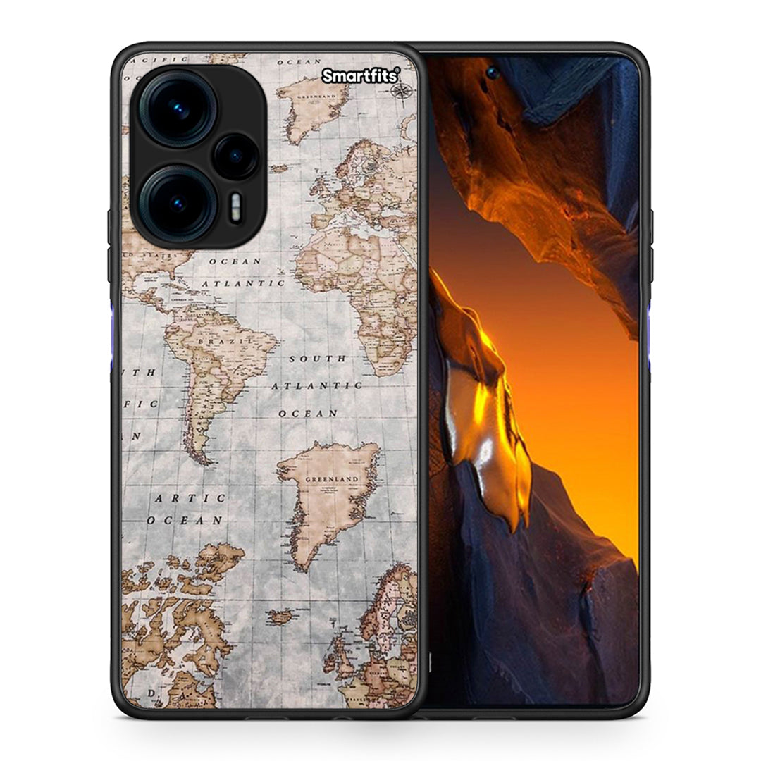 Θήκη Xiaomi Poco F5 5G World Map από τη Smartfits με σχέδιο στο πίσω μέρος και μαύρο περίβλημα | Xiaomi Poco F5 5G World Map Case with Colorful Back and Black Bezels