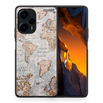 Θήκη Xiaomi Poco F5 5G World Map από τη Smartfits με σχέδιο στο πίσω μέρος και μαύρο περίβλημα | Xiaomi Poco F5 5G World Map Case with Colorful Back and Black Bezels