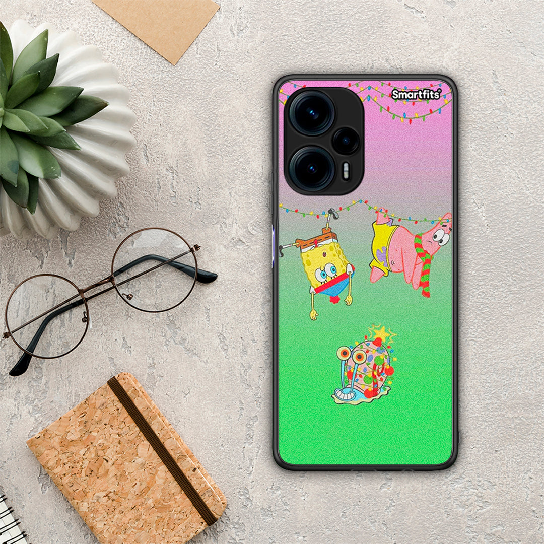 Θήκη Xiaomi Poco F5 5G Xmas Lights από τη Smartfits με σχέδιο στο πίσω μέρος και μαύρο περίβλημα | Xiaomi Poco F5 5G Xmas Lights Case with Colorful Back and Black Bezels