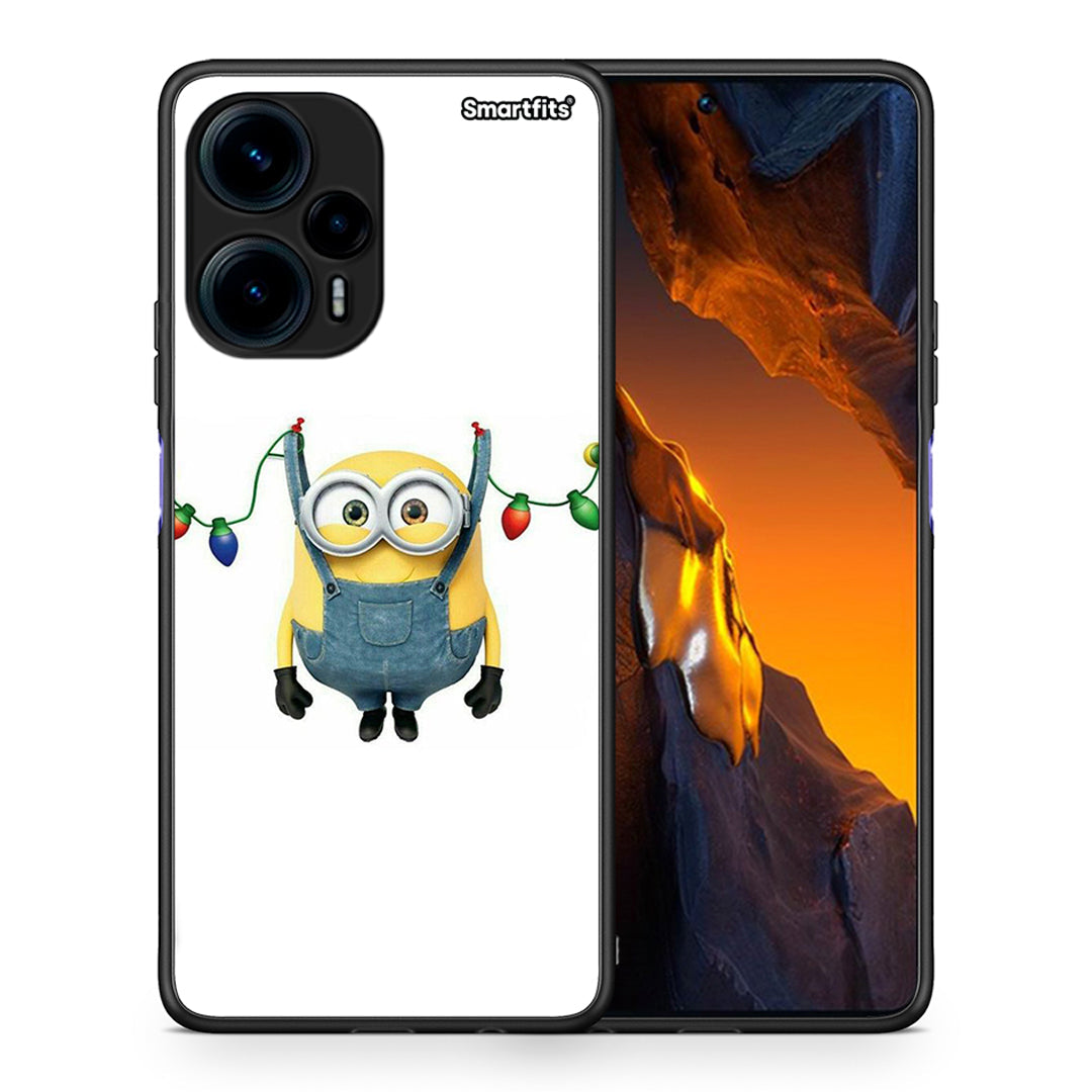 Θήκη Xiaomi Poco F5 5G Xmas Minion Lights από τη Smartfits με σχέδιο στο πίσω μέρος και μαύρο περίβλημα | Xiaomi Poco F5 5G Xmas Minion Lights Case with Colorful Back and Black Bezels