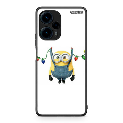 Θήκη Xiaomi Poco F5 5G Xmas Minion Lights από τη Smartfits με σχέδιο στο πίσω μέρος και μαύρο περίβλημα | Xiaomi Poco F5 5G Xmas Minion Lights Case with Colorful Back and Black Bezels