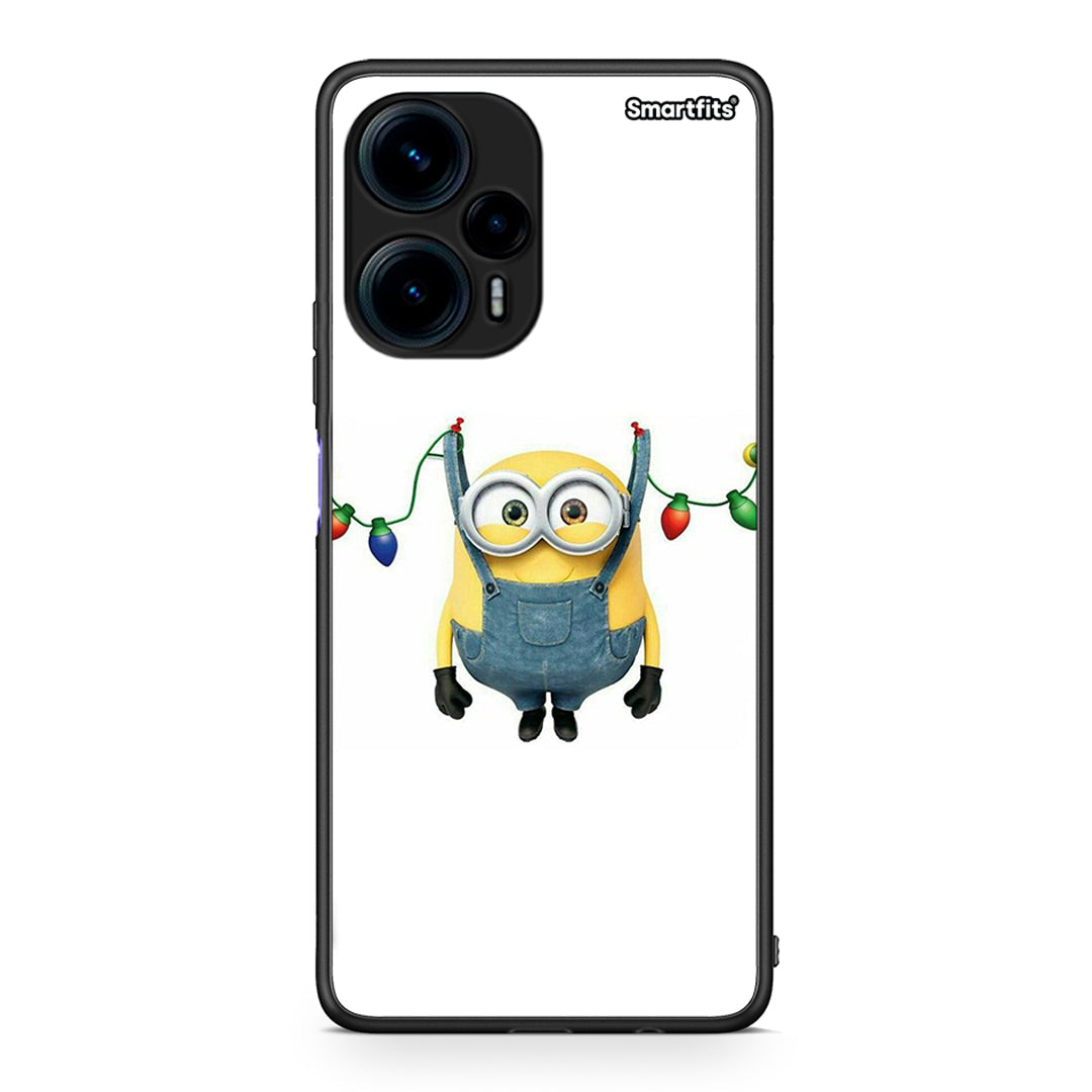 Θήκη Xiaomi Poco F5 5G Xmas Minion Lights από τη Smartfits με σχέδιο στο πίσω μέρος και μαύρο περίβλημα | Xiaomi Poco F5 5G Xmas Minion Lights Case with Colorful Back and Black Bezels