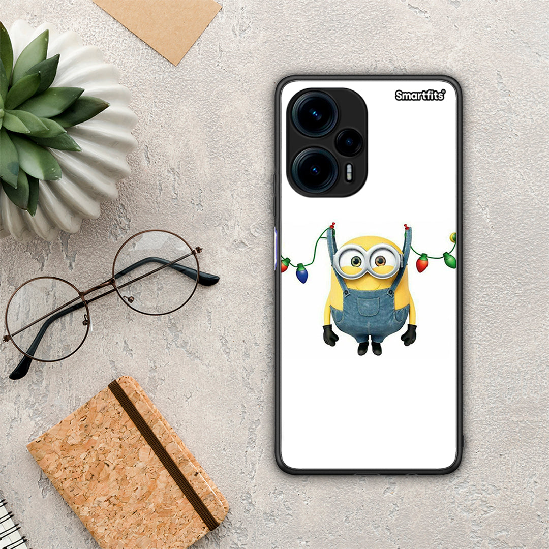 Θήκη Xiaomi Poco F5 5G Xmas Minion Lights από τη Smartfits με σχέδιο στο πίσω μέρος και μαύρο περίβλημα | Xiaomi Poco F5 5G Xmas Minion Lights Case with Colorful Back and Black Bezels