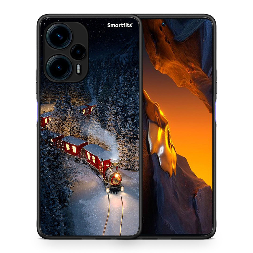 Θήκη Xiaomi Poco F5 5G Xmas Train από τη Smartfits με σχέδιο στο πίσω μέρος και μαύρο περίβλημα | Xiaomi Poco F5 5G Xmas Train Case with Colorful Back and Black Bezels