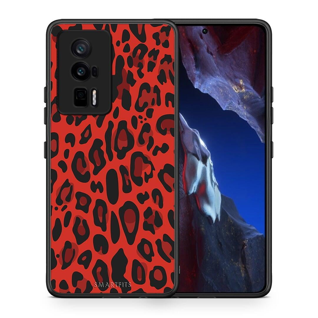 Θήκη Xiaomi Poco F5 Pro / Redmi K60 Pro Animal Red Leopard από τη Smartfits με σχέδιο στο πίσω μέρος και μαύρο περίβλημα | Xiaomi Poco F5 Pro / Redmi K60 Pro Animal Red Leopard Case with Colorful Back and Black Bezels