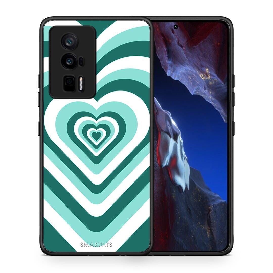 Θήκη Xiaomi Poco F5 Pro / Redmi K60 Pro Green Hearts από τη Smartfits με σχέδιο στο πίσω μέρος και μαύρο περίβλημα | Xiaomi Poco F5 Pro / Redmi K60 Pro Green Hearts Case with Colorful Back and Black Bezels