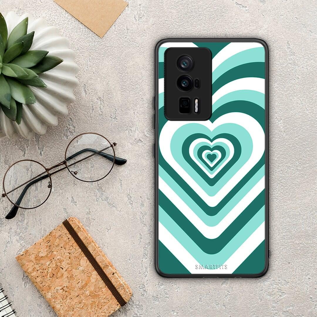 Θήκη Xiaomi Poco F5 Pro / Redmi K60 Pro Green Hearts από τη Smartfits με σχέδιο στο πίσω μέρος και μαύρο περίβλημα | Xiaomi Poco F5 Pro / Redmi K60 Pro Green Hearts Case with Colorful Back and Black Bezels