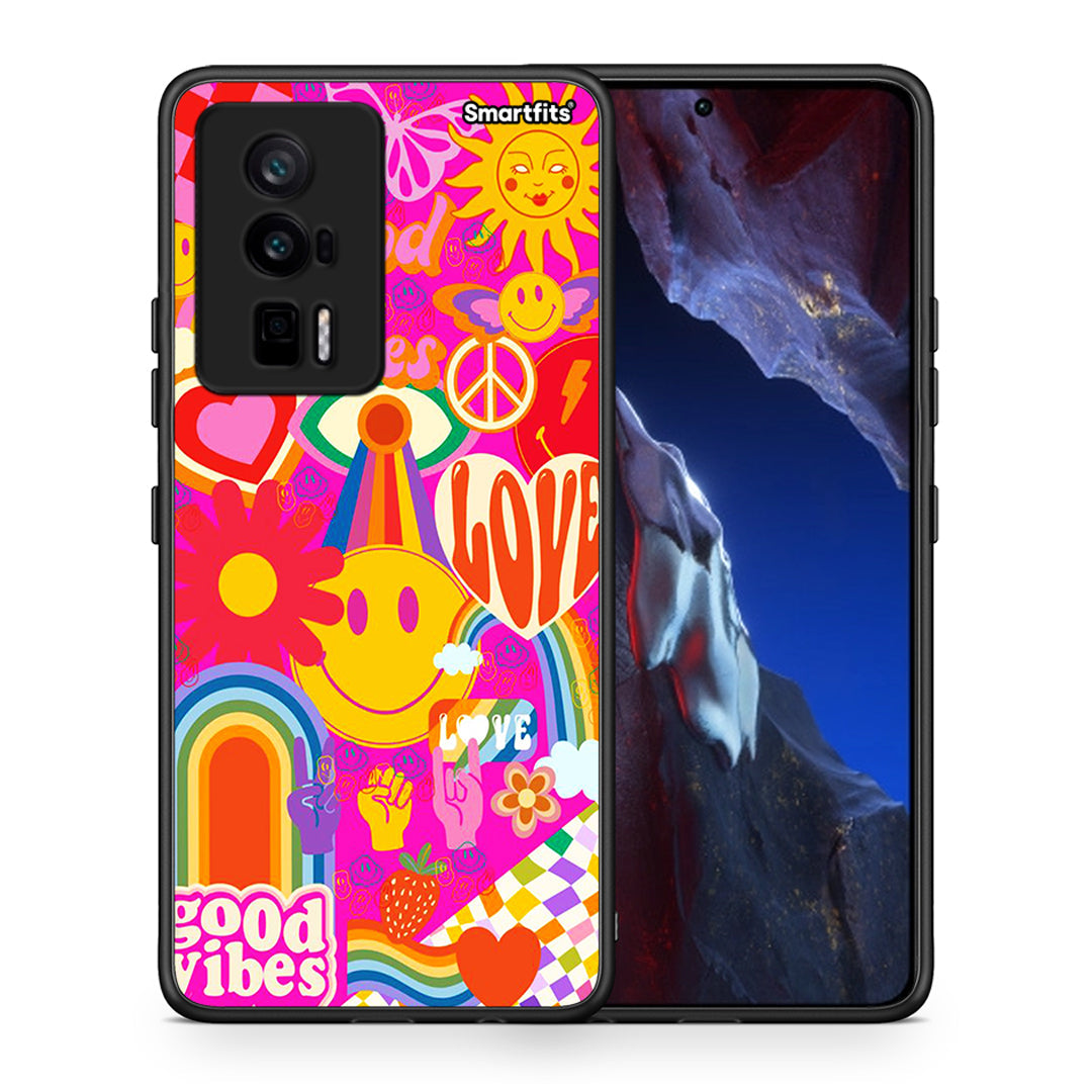 Θήκη Xiaomi Poco F5 Pro / Redmi K60 Pro Hippie Love από τη Smartfits με σχέδιο στο πίσω μέρος και μαύρο περίβλημα | Xiaomi Poco F5 Pro / Redmi K60 Pro Hippie Love Case with Colorful Back and Black Bezels