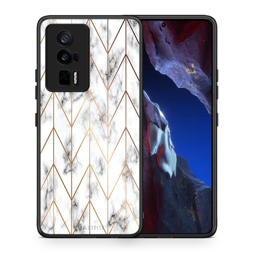 Θήκη Xiaomi Poco F5 Pro / Redmi K60 Pro Marble Gold Geometric από τη Smartfits με σχέδιο στο πίσω μέρος και μαύρο περίβλημα | Xiaomi Poco F5 Pro / Redmi K60 Pro Marble Gold Geometric Case with Colorful Back and Black Bezels