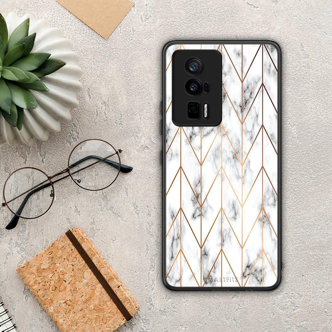 Θήκη Xiaomi Poco F5 Pro / Redmi K60 Pro Marble Gold Geometric από τη Smartfits με σχέδιο στο πίσω μέρος και μαύρο περίβλημα | Xiaomi Poco F5 Pro / Redmi K60 Pro Marble Gold Geometric Case with Colorful Back and Black Bezels