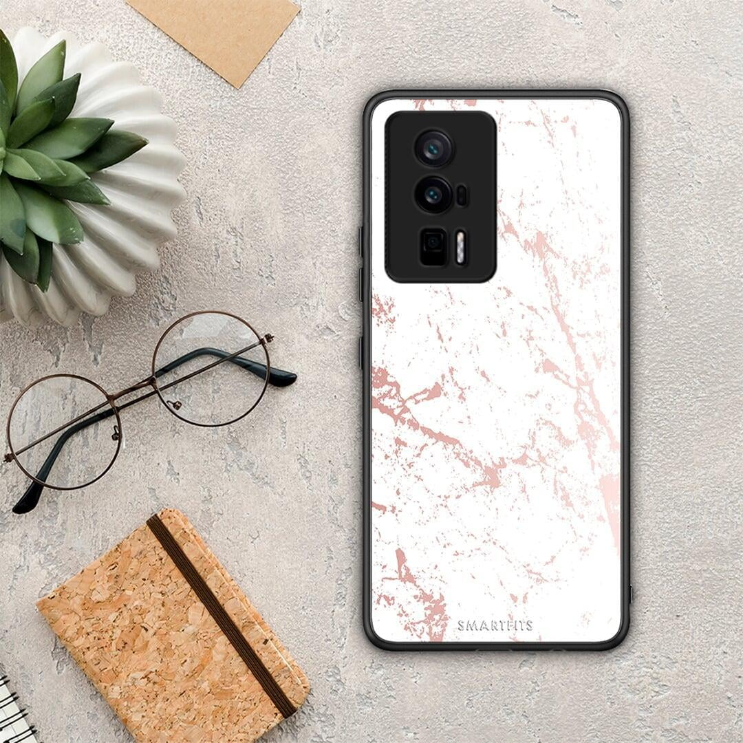 Θήκη Xiaomi Poco F5 Pro / Redmi K60 Pro Marble Pink Splash από τη Smartfits με σχέδιο στο πίσω μέρος και μαύρο περίβλημα | Xiaomi Poco F5 Pro / Redmi K60 Pro Marble Pink Splash Case with Colorful Back and Black Bezels