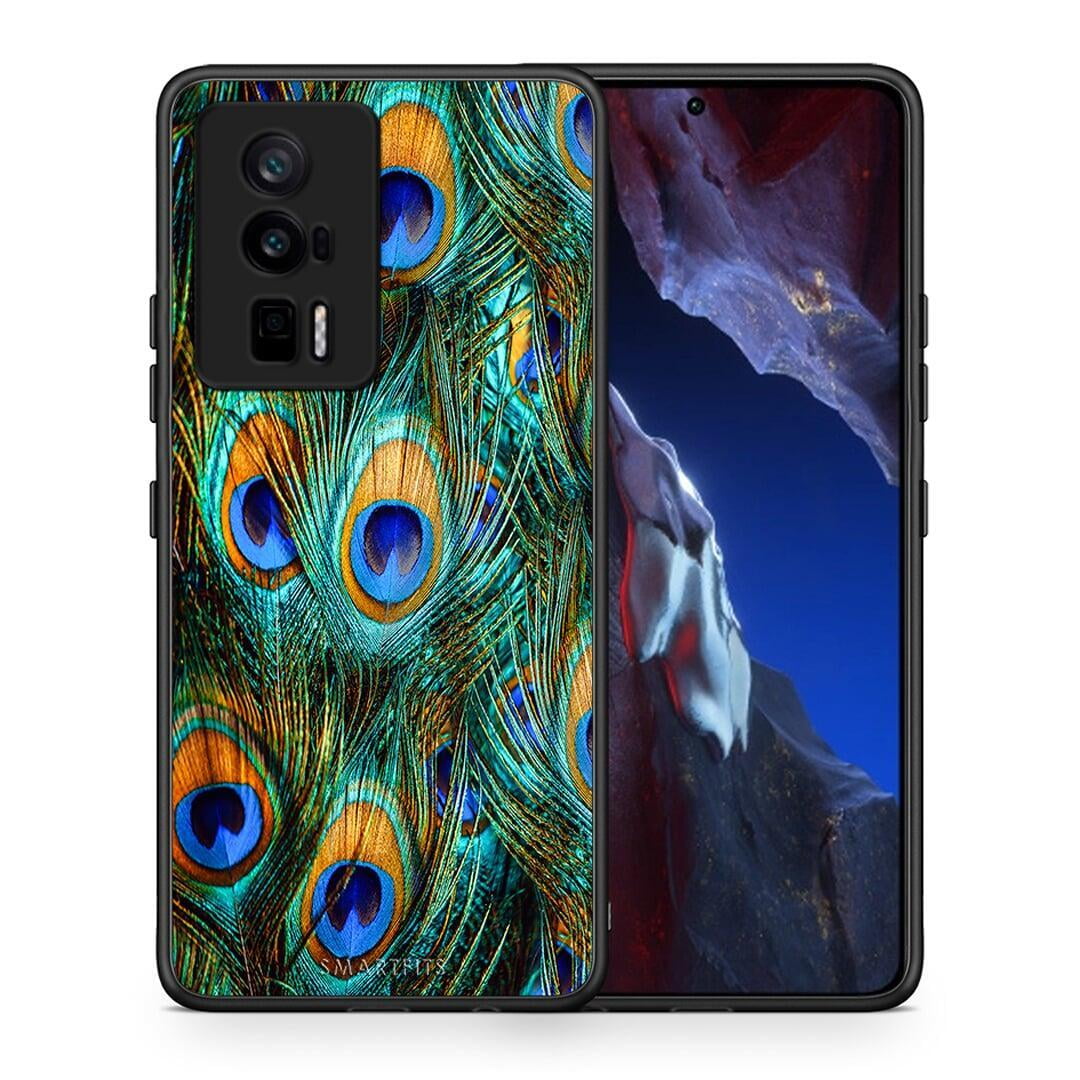 Θήκη Xiaomi Poco F5 Pro / Redmi K60 Pro Real Peacock Feathers από τη Smartfits με σχέδιο στο πίσω μέρος και μαύρο περίβλημα | Xiaomi Poco F5 Pro / Redmi K60 Pro Real Peacock Feathers Case with Colorful Back and Black Bezels