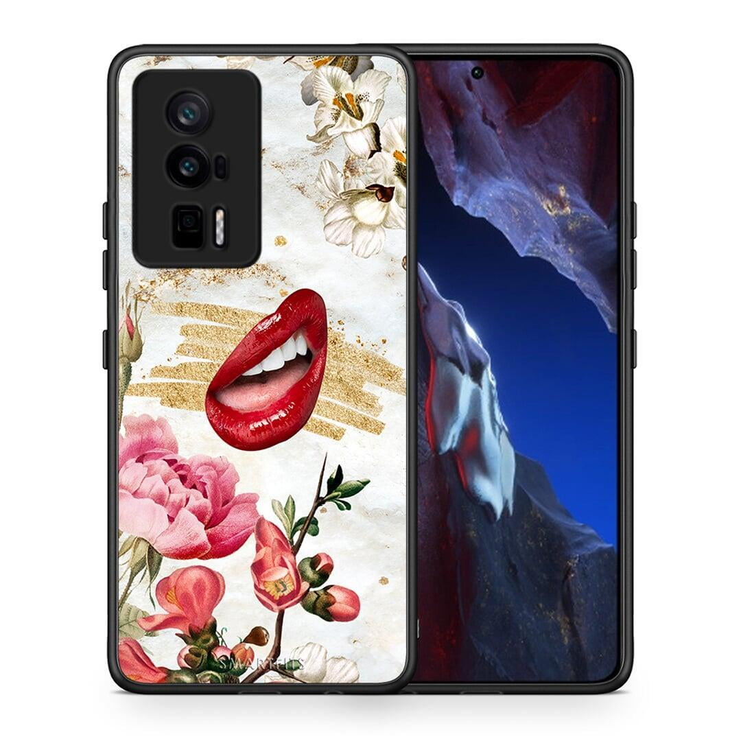 Θήκη Xiaomi Poco F5 Pro / Redmi K60 Pro Red Lips από τη Smartfits με σχέδιο στο πίσω μέρος και μαύρο περίβλημα | Xiaomi Poco F5 Pro / Redmi K60 Pro Red Lips Case with Colorful Back and Black Bezels