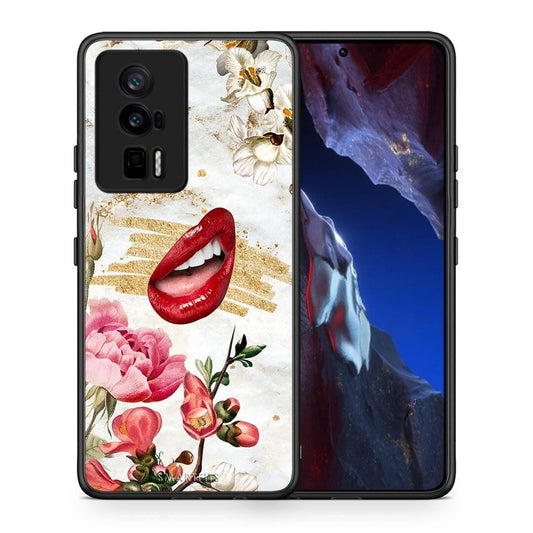 Θήκη Xiaomi Poco F5 Pro / Redmi K60 Pro Red Lips από τη Smartfits με σχέδιο στο πίσω μέρος και μαύρο περίβλημα | Xiaomi Poco F5 Pro / Redmi K60 Pro Red Lips Case with Colorful Back and Black Bezels