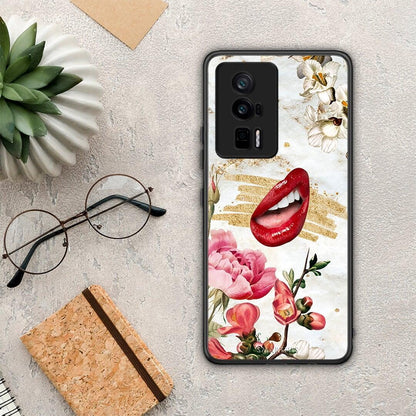 Θήκη Xiaomi Poco F5 Pro / Redmi K60 Pro Red Lips από τη Smartfits με σχέδιο στο πίσω μέρος και μαύρο περίβλημα | Xiaomi Poco F5 Pro / Redmi K60 Pro Red Lips Case with Colorful Back and Black Bezels